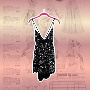 Y2k Plunge Mini Flowy Dress with Feminine Bow Printed Dress